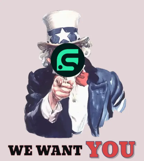 Immagine con su scritto "We want you" e il logo della community Green Software Italia